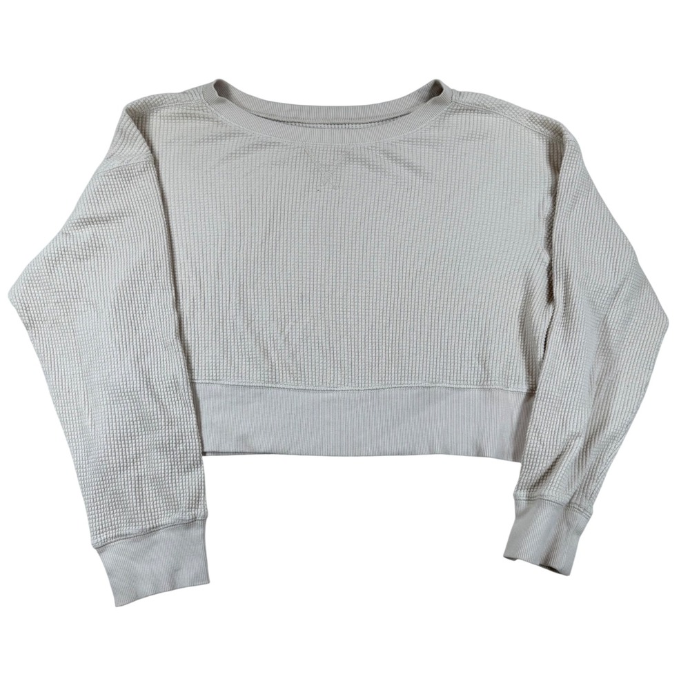 OFFLINE by Aerie Women Small Cream Waffle Knit Cropped Sweatshirt Long Sleeve
